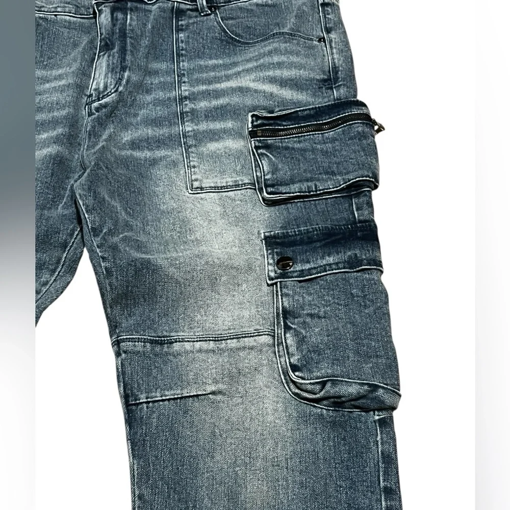 RtA men's slate cargo straight leg jeans vintage indigo pants blue denim size 40